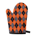 Orange And Grey Halloween Argyle Print Single Oven Mitt