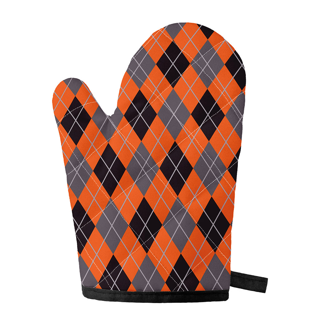 Orange And Grey Halloween Argyle Print Single Oven Mitt