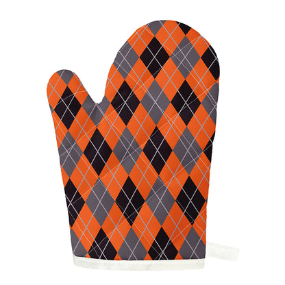 Orange And Grey Halloween Argyle Print Single Oven Mitt