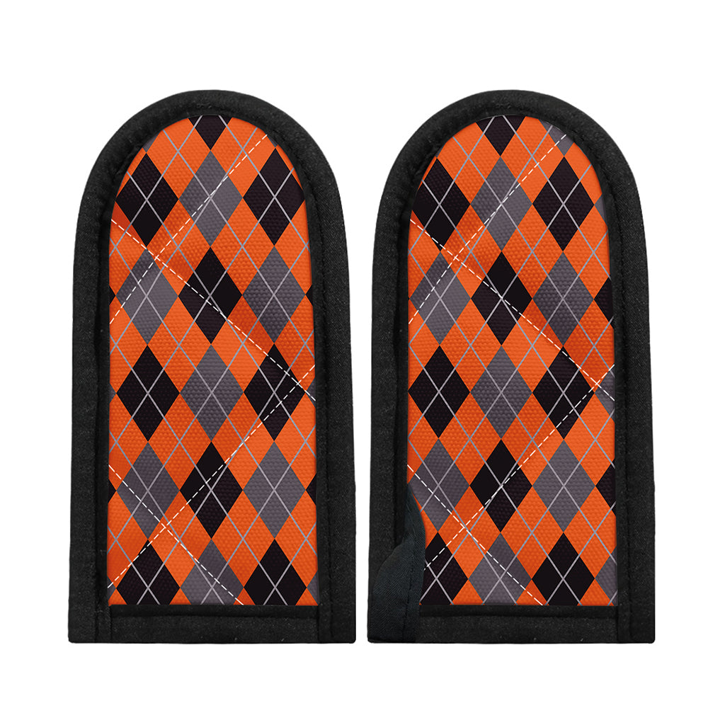 Orange And Grey Halloween Argyle Print Skillet Handle Cover