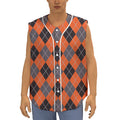 Orange And Grey Halloween Argyle Print Sleeveless Baseball Jersey