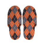 Orange And Grey Halloween Argyle Print Slippers