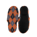 Orange And Grey Halloween Argyle Print Slippers