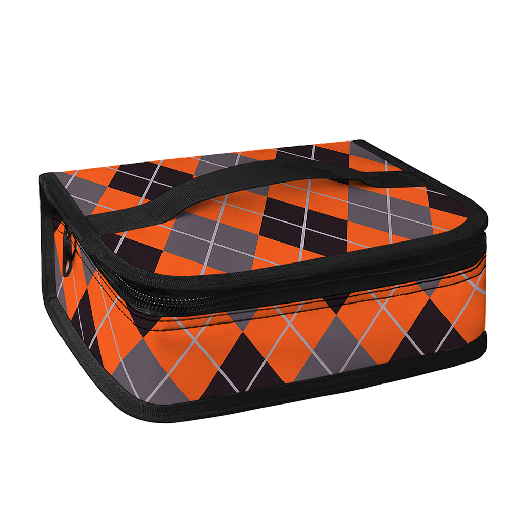 Orange And Grey Halloween Argyle Print Small Lunch Bag