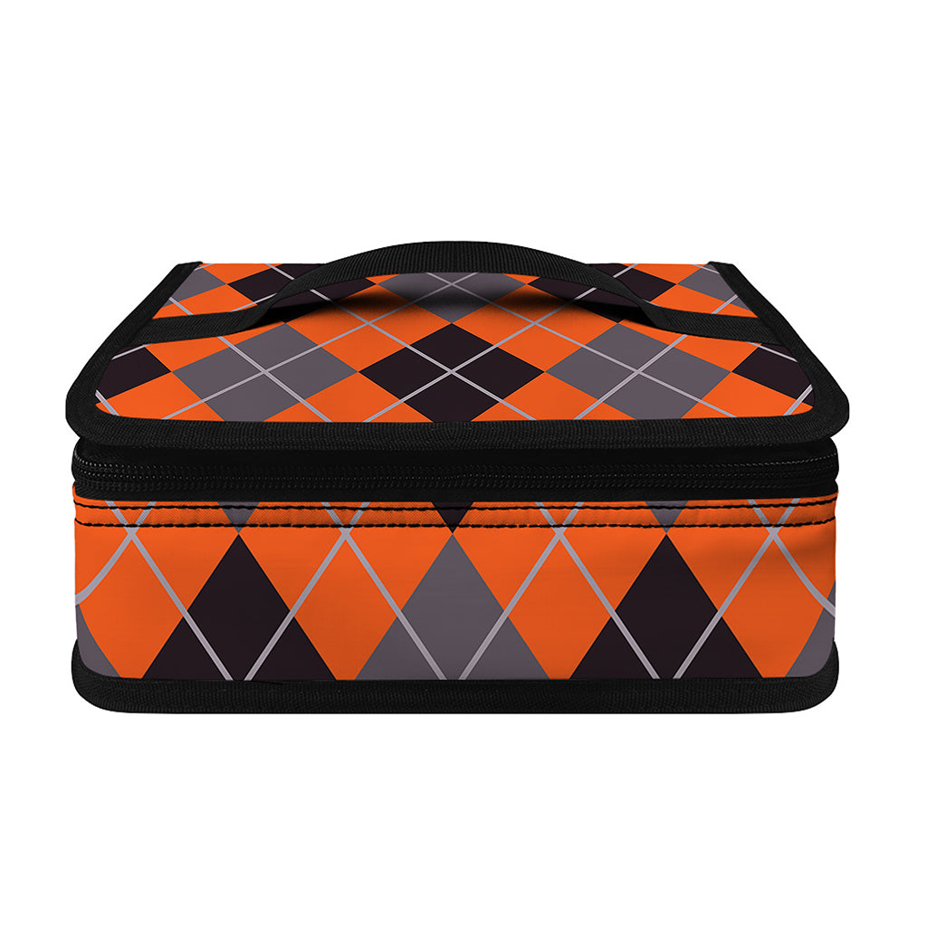 Orange And Grey Halloween Argyle Print Small Lunch Bag
