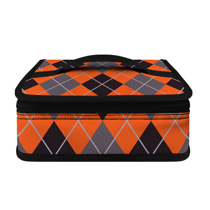 Orange And Grey Halloween Argyle Print Small Lunch Bag