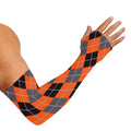 Orange And Grey Halloween Argyle Print Sun Protection Arm Sleeves