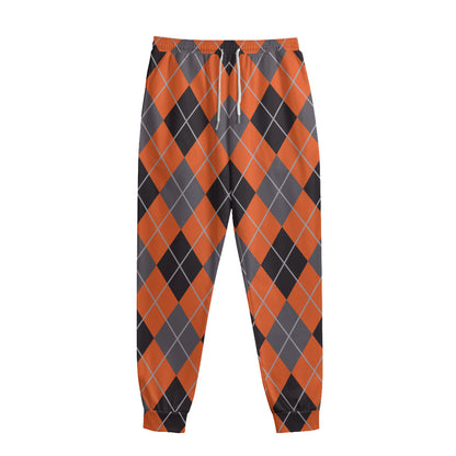 Orange And Grey Halloween Argyle Print Sweatpants