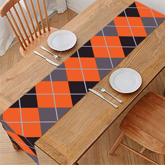 Orange And Grey Halloween Argyle Print Table Runner