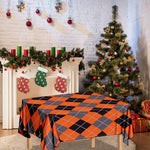 Orange And Grey Halloween Argyle Print Tablecloth