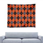 Orange And Grey Halloween Argyle Print Tapestry