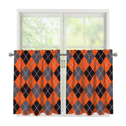 Orange And Grey Halloween Argyle Print Tier Curtains