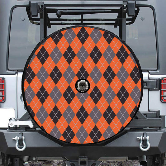 Orange And Grey Halloween Argyle Print Tire Cover With Camera Hole