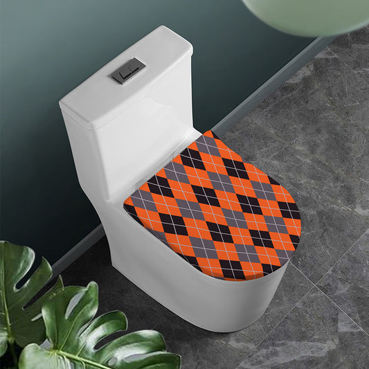 Orange And Grey Halloween Argyle Print Toilet Lid Cover