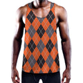 Orange And Grey Halloween Argyle Print Men's Workout Tank Top