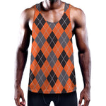 Orange And Grey Halloween Argyle Print Training Tank Top