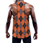 Orange And Grey Halloween Argyle Print Training Tank Top