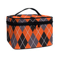 Orange And Grey Halloween Argyle Print Travel Makeup Bag