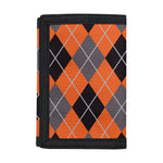 Orange And Grey Halloween Argyle Print Trifold Wallet