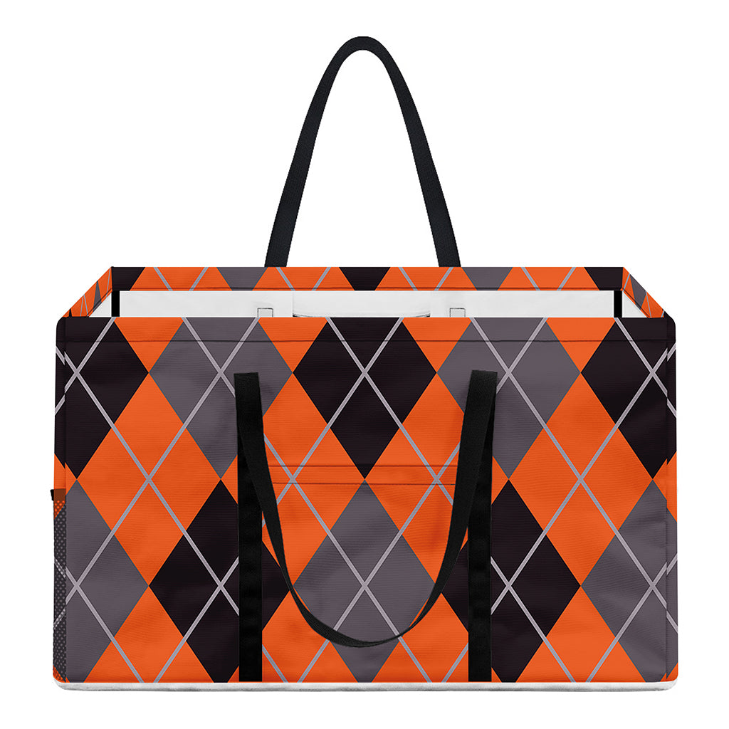 Orange And Grey Halloween Argyle Print Utility Tote Bag