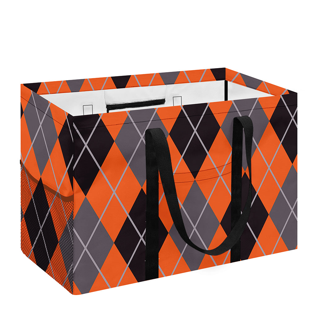 Orange And Grey Halloween Argyle Print Utility Tote Bag