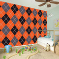 Orange And Grey Halloween Argyle Print Wall Sticker