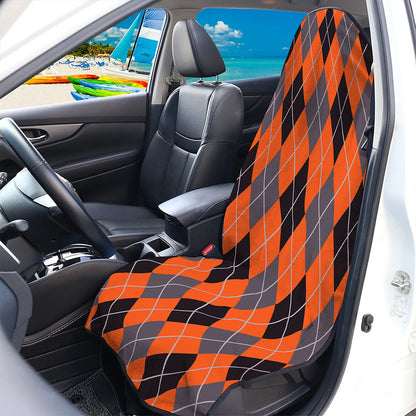 Orange And Grey Halloween Argyle Print Waterproof Car Seat Cover