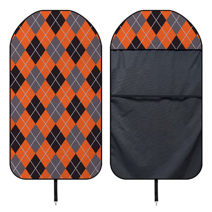 Orange And Grey Halloween Argyle Print Waterproof Car Seat Cover