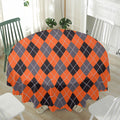Orange And Grey Halloween Argyle Print Waterproof Round Tablecloth