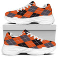 Orange And Grey Halloween Argyle Print White Chunky Shoes