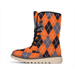 Orange And Grey Halloween Argyle Print Winter Boots