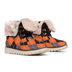 Orange And Grey Halloween Argyle Print Winter Boots