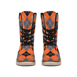 Orange And Grey Halloween Argyle Print Winter Boots