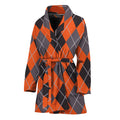 Orange And Grey Halloween Argyle Print Women's Bathrobe