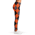 Orange And Grey Halloween Argyle Print Women's Leggings