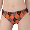 Orange And Grey Halloween Argyle Print Women's Panties