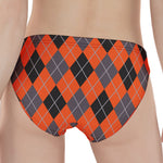 Orange And Grey Halloween Argyle Print Women's Panties