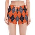 Orange And Grey Halloween Argyle Print Women's Split Running Shorts