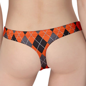 Orange And Grey Halloween Argyle Print Women's Thong