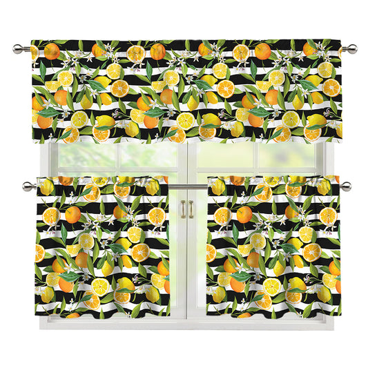 Orange And Lemon Striped Pattern Print 3 Piece Kitchen Curtains