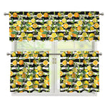 Orange And Lemon Striped Pattern Print 3 Piece Kitchen Curtains