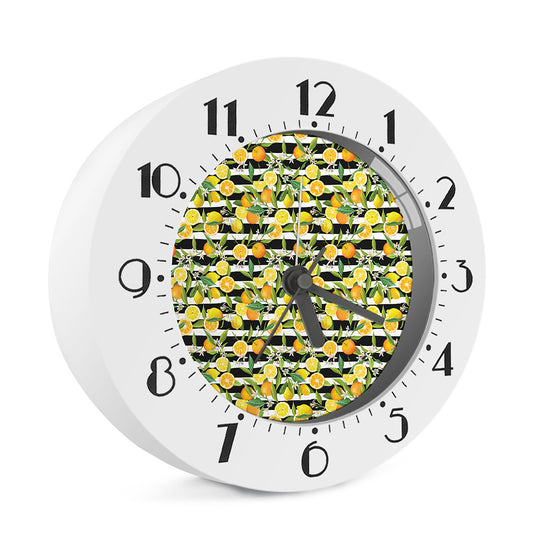 Orange And Lemon Striped Pattern Print Alarm Clock