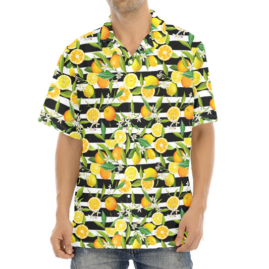 Orange And Lemon Striped Pattern Print Aloha Shirt