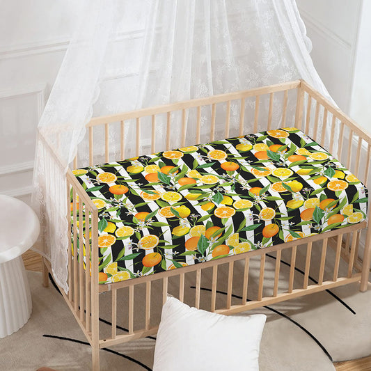 Orange And Lemon Striped Pattern Print Baby Crib Sheet