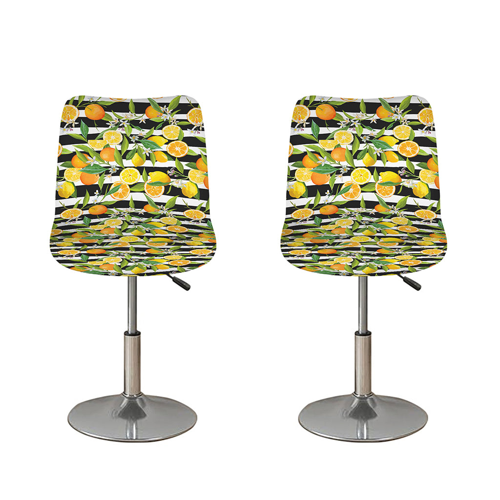 Orange And Lemon Striped Pattern Print Bar Stool Covers