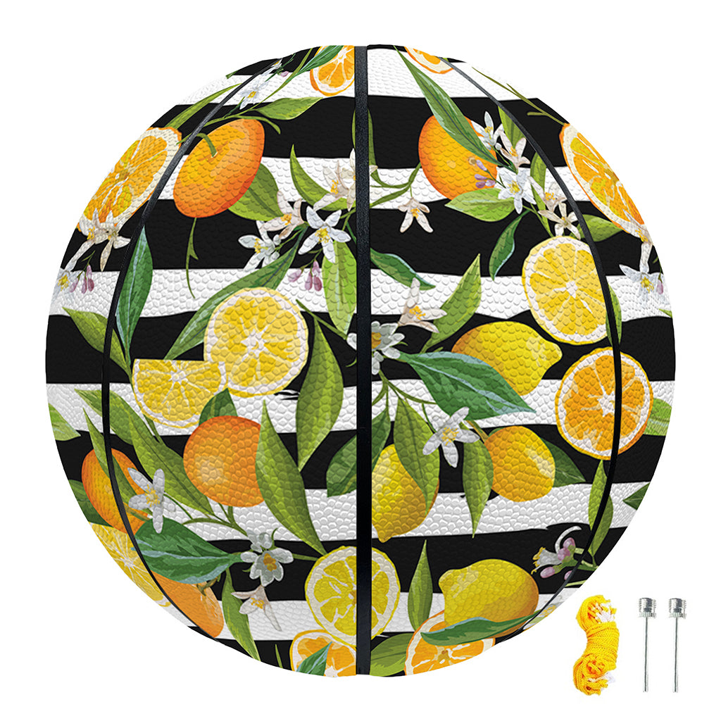 Orange And Lemon Striped Pattern Print Basketball