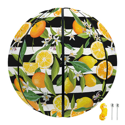Orange And Lemon Striped Pattern Print Basketball