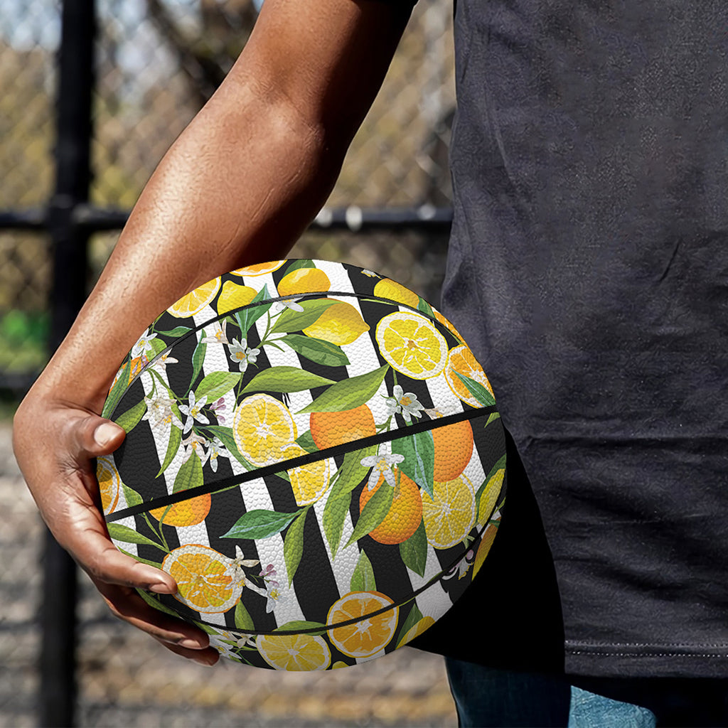 Orange And Lemon Striped Pattern Print Basketball