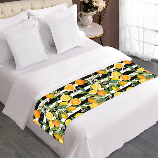 Orange And Lemon Striped Pattern Print Bed Runner