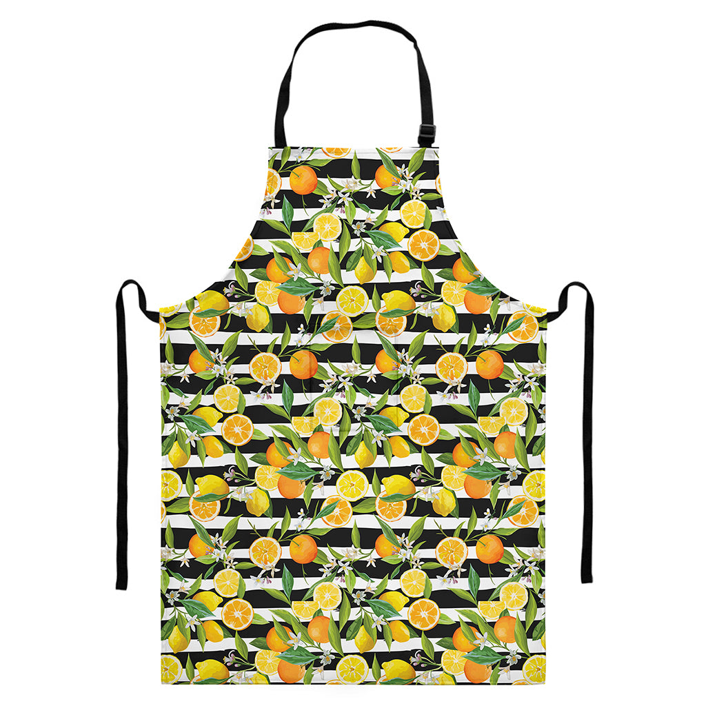 Orange And Lemon Striped Pattern Print Bib Apron With Pocket